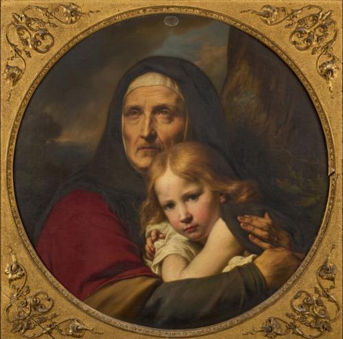 Résultat de vente d'un tableau d'Antoine Béranger intitulé La charité (huile sur toile). Commissaire-priseur à Paris, vente à l'Hôtel Drouot