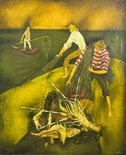 Résultat de ventes d'un tableau de Félix Varla intitulé Les pêcheurs aux filets (huile sur toile). Commissaire-priseur à Paris, vente à l'Hôtel Drouot